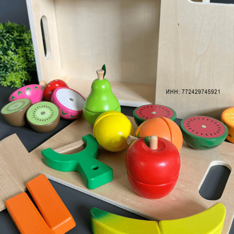 Развивающий сюжетно-ролевой набор деревянных 3D продуктов для нарезки с разделочной доской «Готовим Фруктовый Салат» | Игрушки для детской кухни фото 7